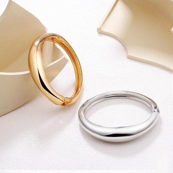 Gold/Silver Plated Cuff Bangle Bracelets For Women Set Chunky Trendy Gold Bracel - Picture 6 of 6